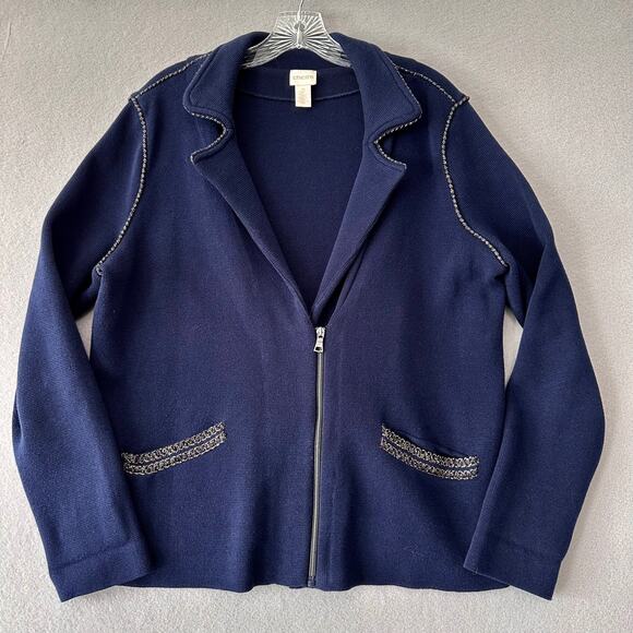 Chicos Navy Blue Double Knit Cardigan Blazer Sweater Chicos Size 2 / 12, Large - Picture 11 of 14